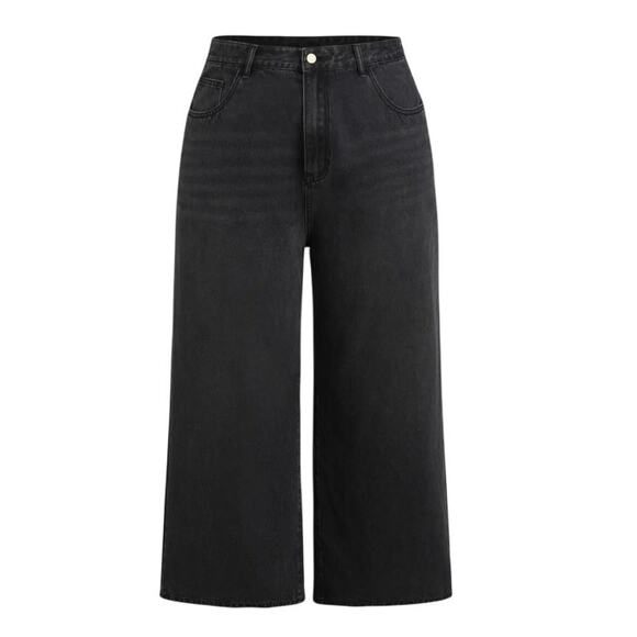 Cider Women's 0XLarge Black Denim Solid Pocket Oversized Mid Rise Baggy Jeans - Picture 1 of 9
